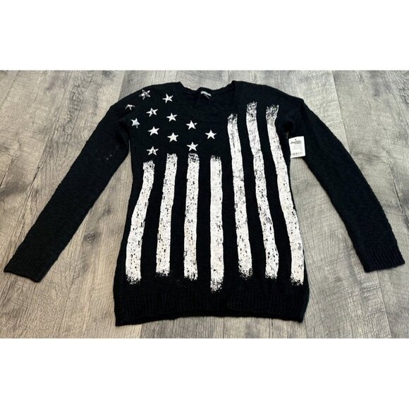 Charlotte Russe Sweater Womens Small Black Patriotic American Flag Long NEW read - Picture 10 of 11